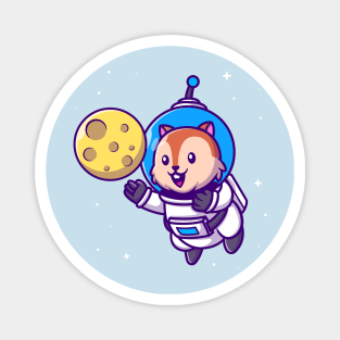 Cute Squirrel Astronaut With Moon Cartoon Magnet